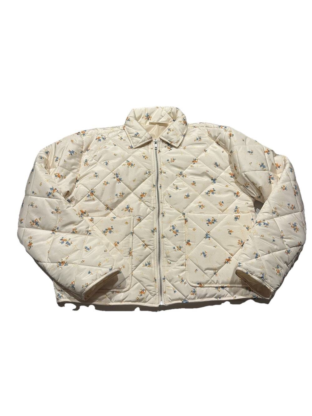 No Boundaries Quilted Jacket AC Custard Women's Sz Large NWOT Cream Floral Boho